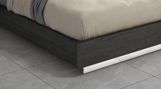 Queen Dark Grey High Gloss Bed Frame with Faux Leather Headboard HomeRoots