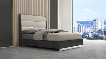 Queen Dark Grey High Gloss Bed Frame with Faux Leather Headboard HomeRoots