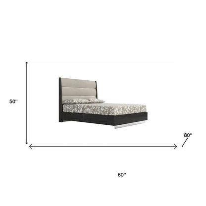 Queen Dark Grey High Gloss Bed Frame with Faux Leather Headboard HomeRoots