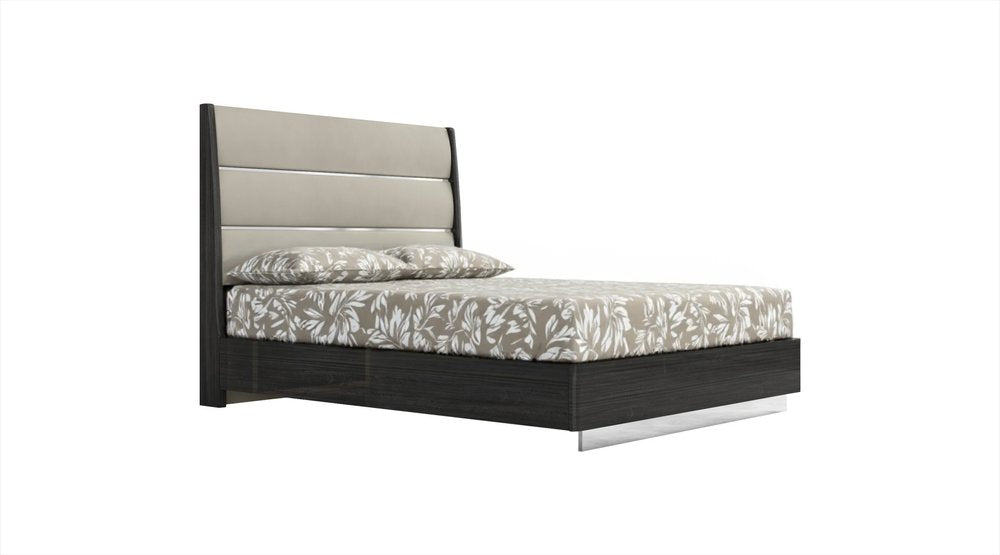 Queen Dark Grey High Gloss Bed Frame with Faux Leather Headboard HomeRoots