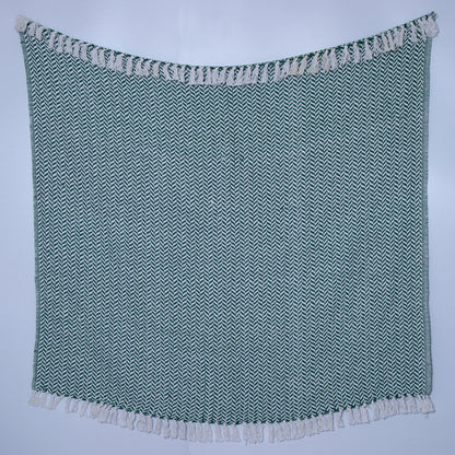 60" X 50" Green Woven Cotton Chevron Throw Blanket with Fringe