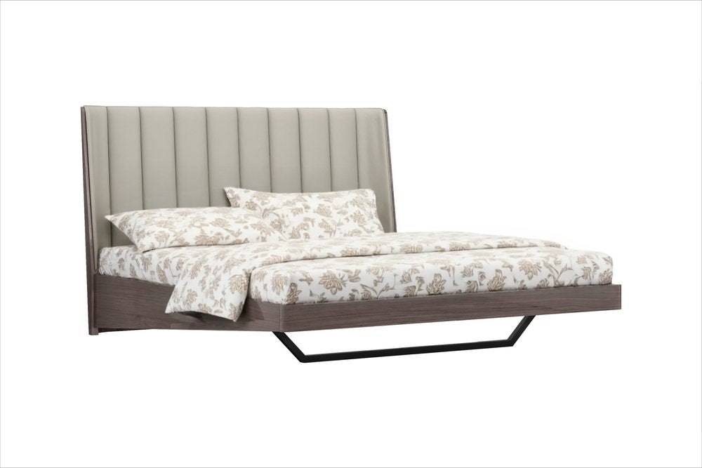 King Grey Upholstered Faux Leather and Ivory Gloss Bed Frame HomeRoots