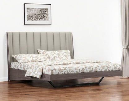 King Grey Upholstered Faux Leather and Ivory Gloss Bed Frame HomeRoots