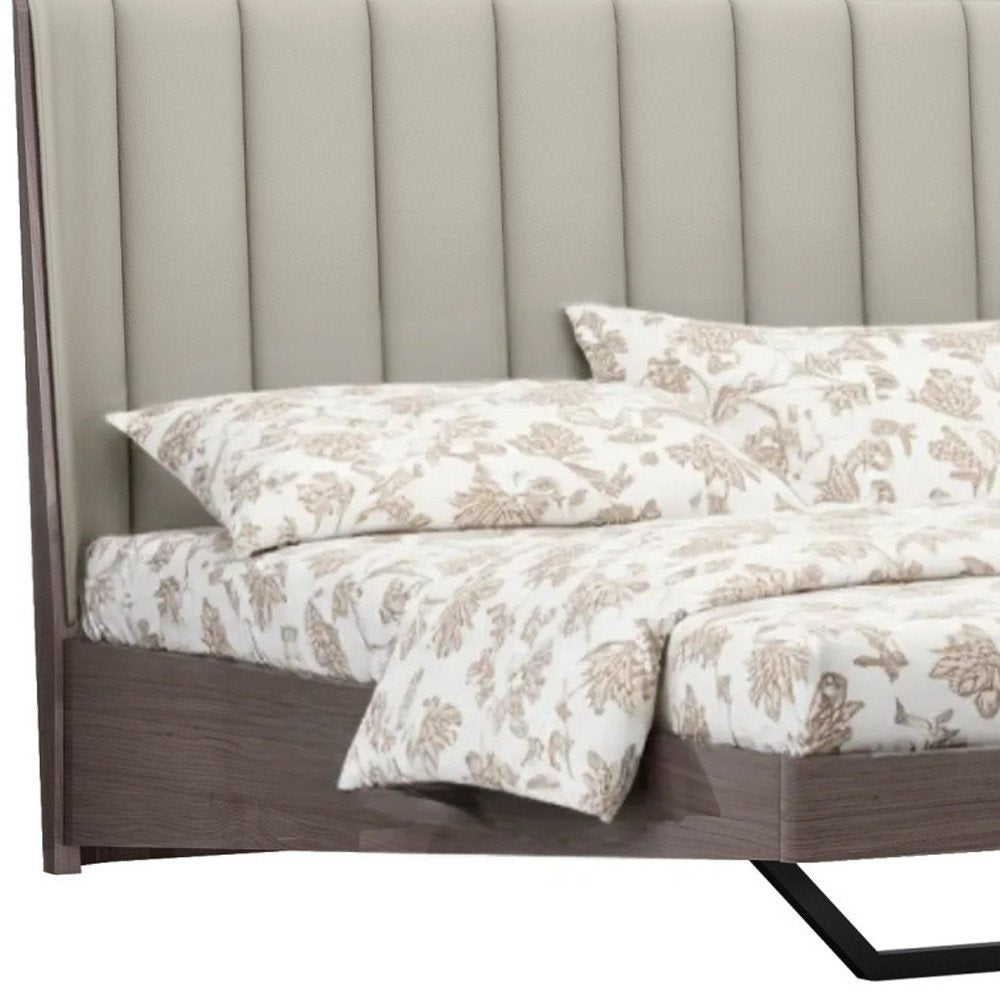 King Grey Upholstered Faux Leather and Ivory Gloss Bed Frame HomeRoots