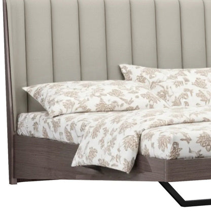 King Grey Upholstered Faux Leather and Ivory Gloss Bed Frame HomeRoots
