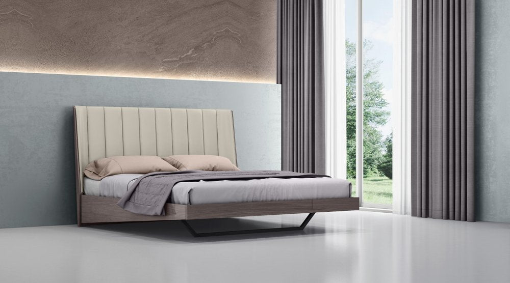 King Grey Upholstered Faux Leather and Ivory Gloss Bed Frame HomeRoots