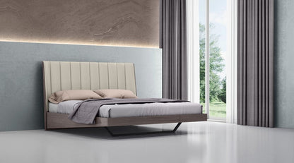 King Grey Upholstered Faux Leather and Ivory Gloss Bed Frame HomeRoots