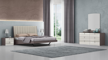 King Grey Upholstered Faux Leather and Ivory Gloss Bed Frame