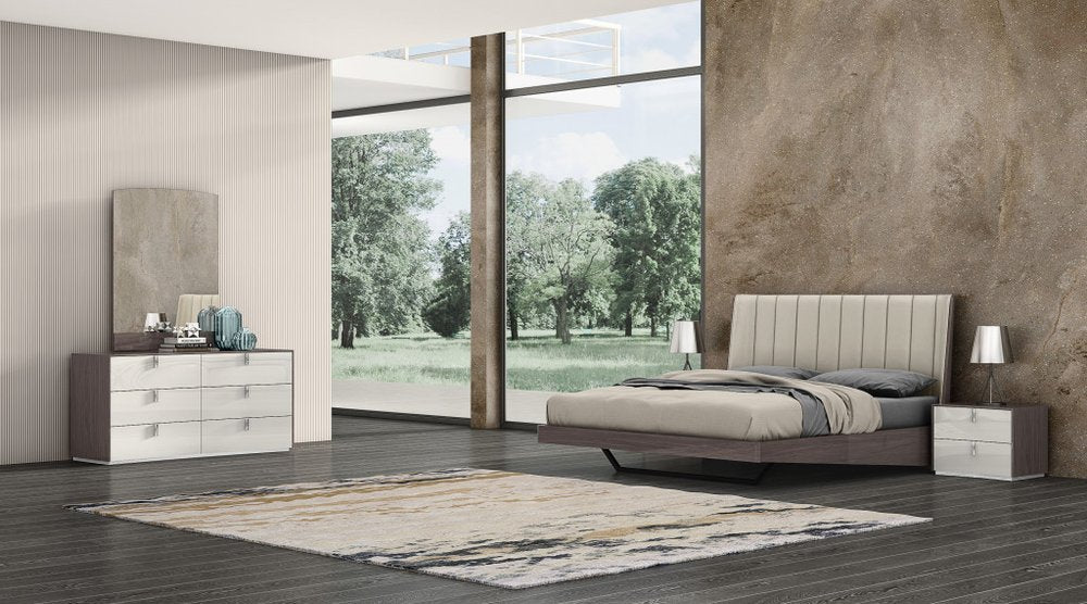King Grey Upholstered Faux Leather and Ivory Gloss Bed Frame HomeRoots