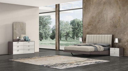 King Grey Upholstered Faux Leather and Ivory Gloss Bed Frame HomeRoots