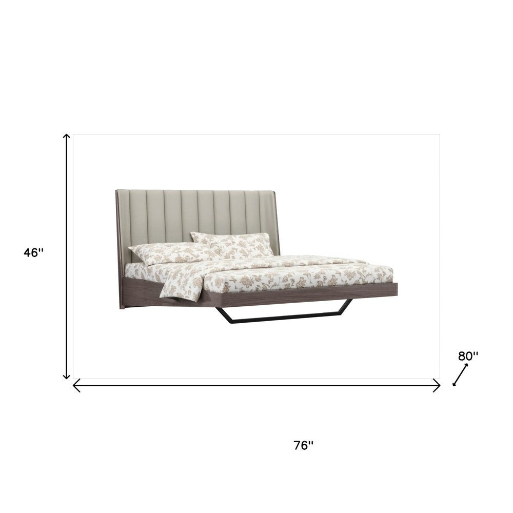 King Grey Upholstered Faux Leather and Ivory Gloss Bed Frame HomeRoots