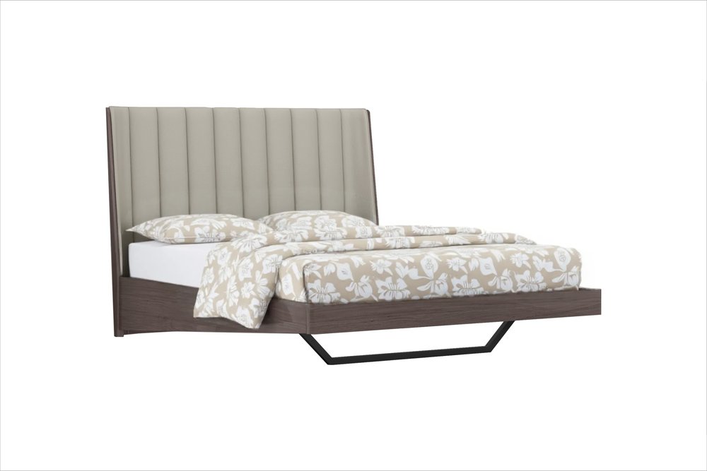Queen Grey Upholstered Faux Leather and Ivory Gloss Bed Frame HomeRoots