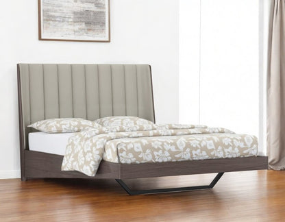 Queen Grey Upholstered Faux Leather and Ivory Gloss Bed Frame HomeRoots