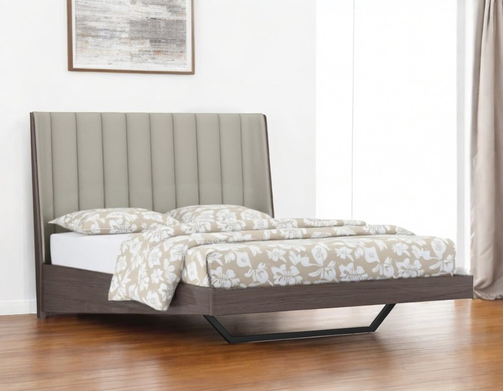 Queen Grey Upholstered Faux Leather and Ivory Gloss Bed Frame HomeRoots