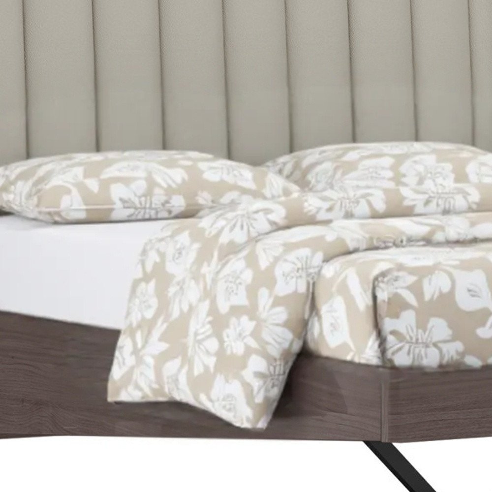 Queen Grey Upholstered Faux Leather and Ivory Gloss Bed Frame HomeRoots