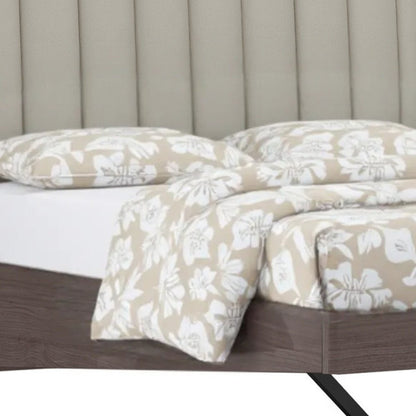 Queen Grey Upholstered Faux Leather and Ivory Gloss Bed Frame HomeRoots