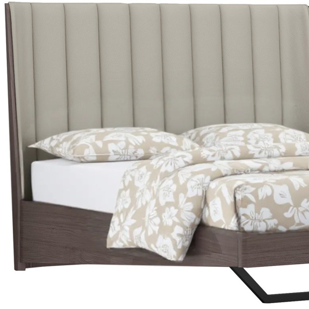 Queen Grey Upholstered Faux Leather and Ivory Gloss Bed Frame HomeRoots