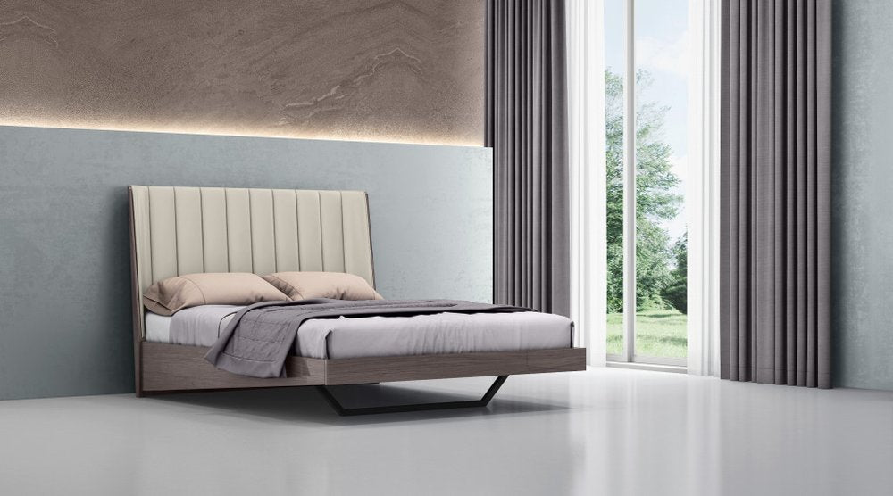 Queen Grey Upholstered Faux Leather and Ivory Gloss Bed Frame HomeRoots