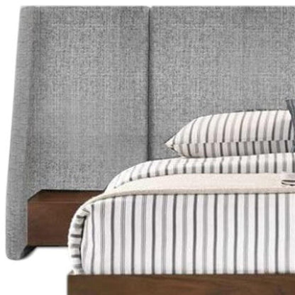 Brown and Gray Wood And Upholstery King Bed Frame With Attached Nightstands HomeRoots