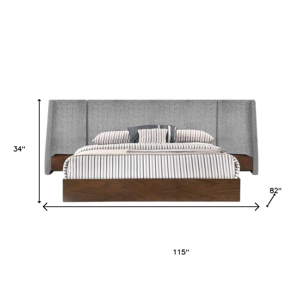 Brown and Gray Wood And Upholstery King Bed Frame With Attached Nightstands HomeRoots