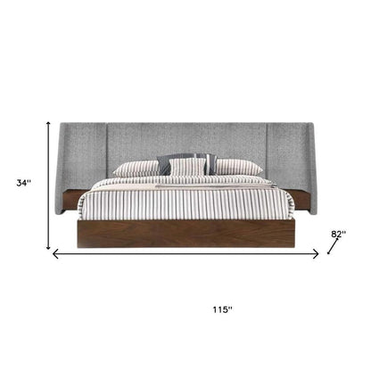 Brown and Gray Wood And Upholstery King Bed Frame With Attached Nightstands HomeRoots