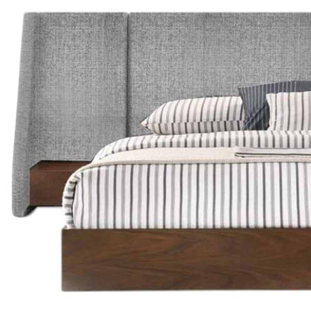 Brown and Gray Wood And Upholstery King Bed Frame With Attached Nightstands HomeRoots