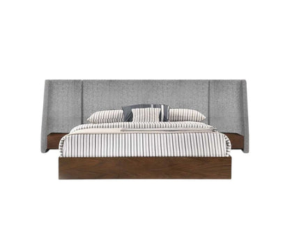 Brown and Gray Wood And Upholstery King Bed Frame With Attached Nightstands HomeRoots