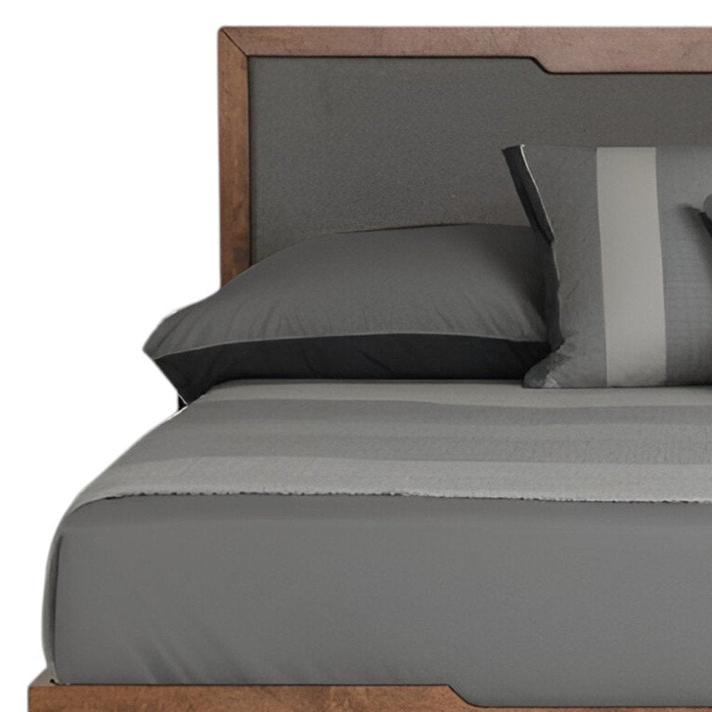 Gray and Brown Wood And Linen Queen Bed Frame — view 4