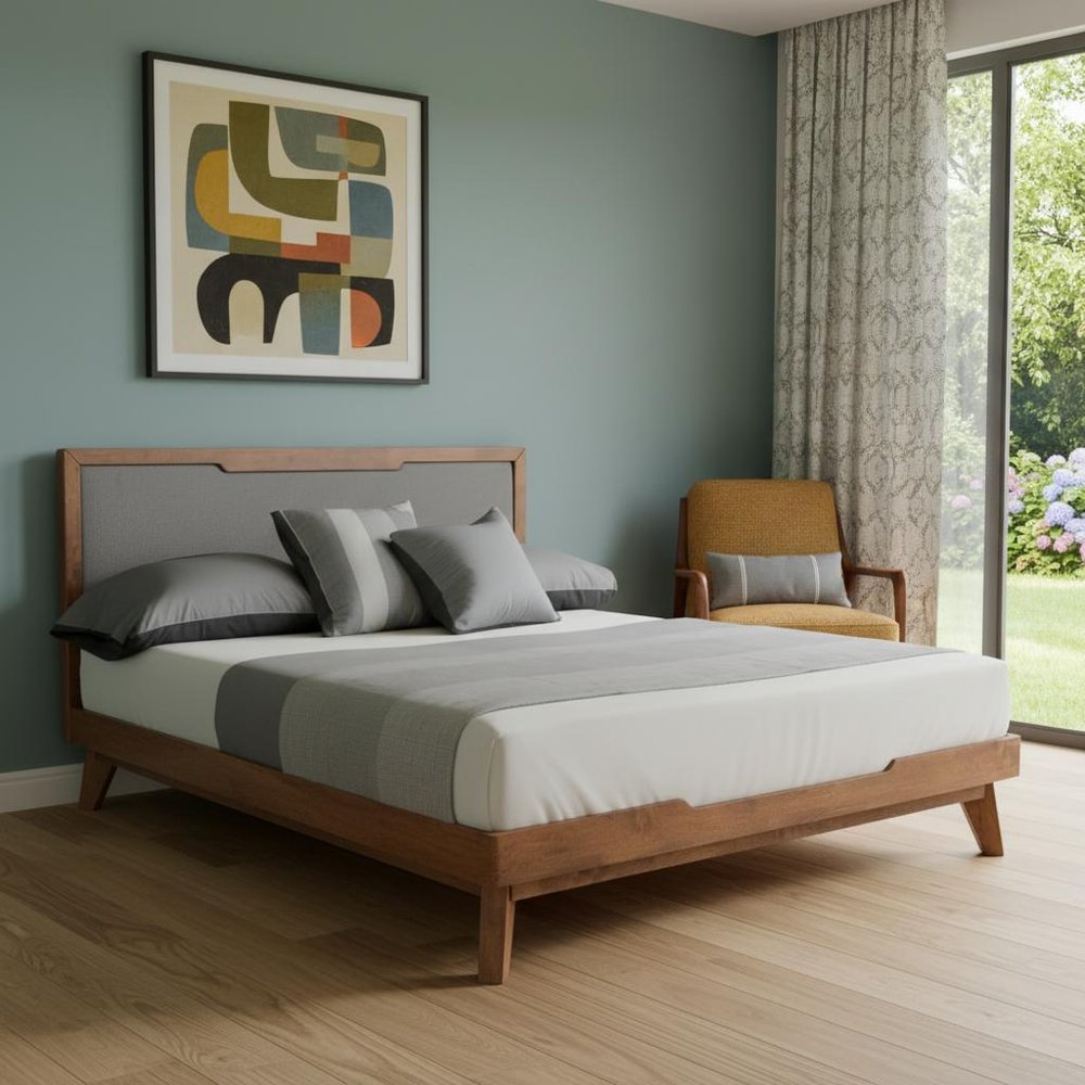 Gray and Brown Wood And Linen King Bed Frame HomeRoots