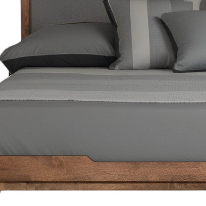 Gray and Brown Wood And Linen King Bed Frame HomeRoots
