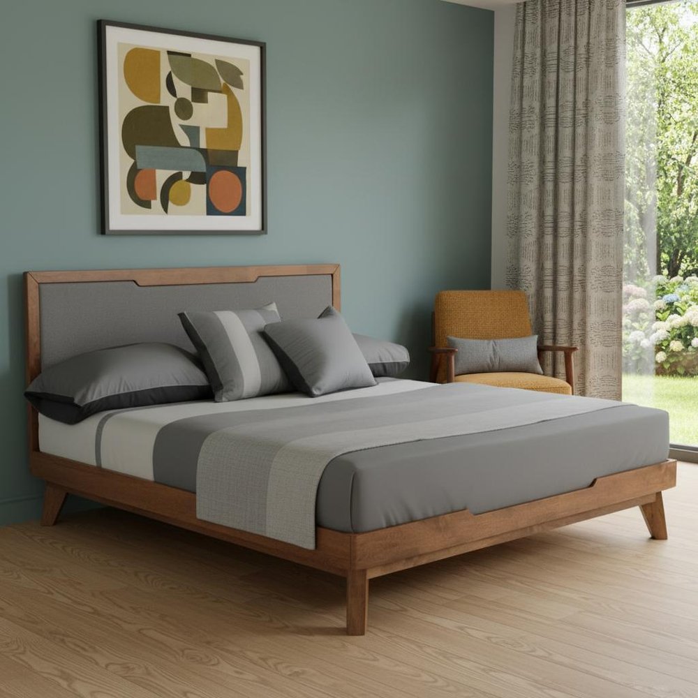Gray and Brown Wood And Linen California King Bed Frame HomeRoots
