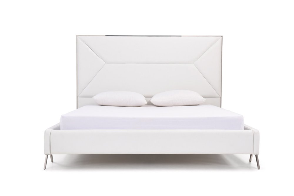 White Tufted Faux Leather Upholstered Queen Bed Frame — view 1