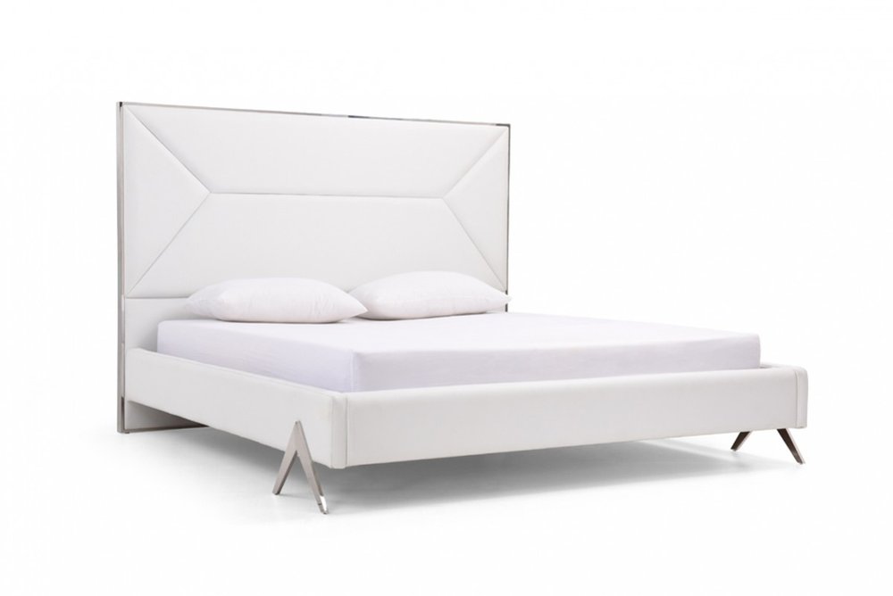 White Tufted Faux Leather Upholstered Queen Bed Frame — view 2