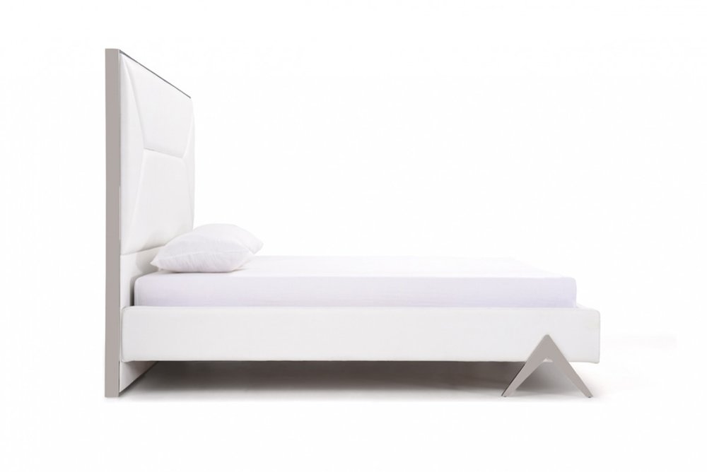 White Tufted Faux Leather Upholstered Queen Bed Frame — view 3