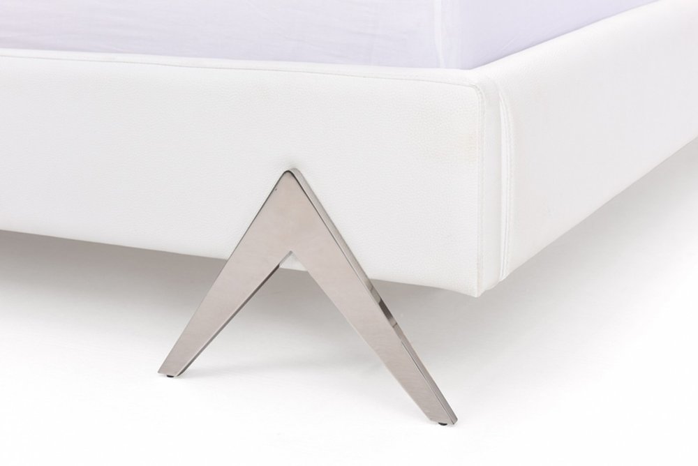 White Tufted Faux Leather Upholstered Queen Bed Frame — view 4