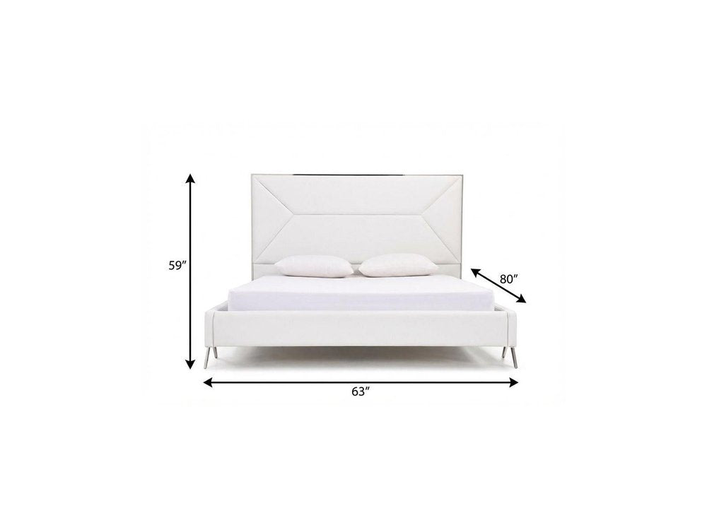 White Tufted Faux Leather Upholstered Queen Bed Frame — view 6