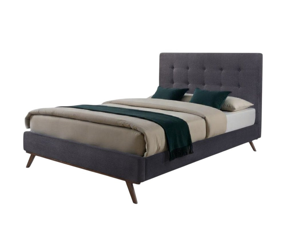 Gray and Brown Wood And Tufted Polyester King Bed Frame HomeRoots