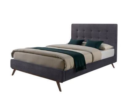 Gray and Brown Wood And Tufted Polyester King Bed Frame HomeRoots