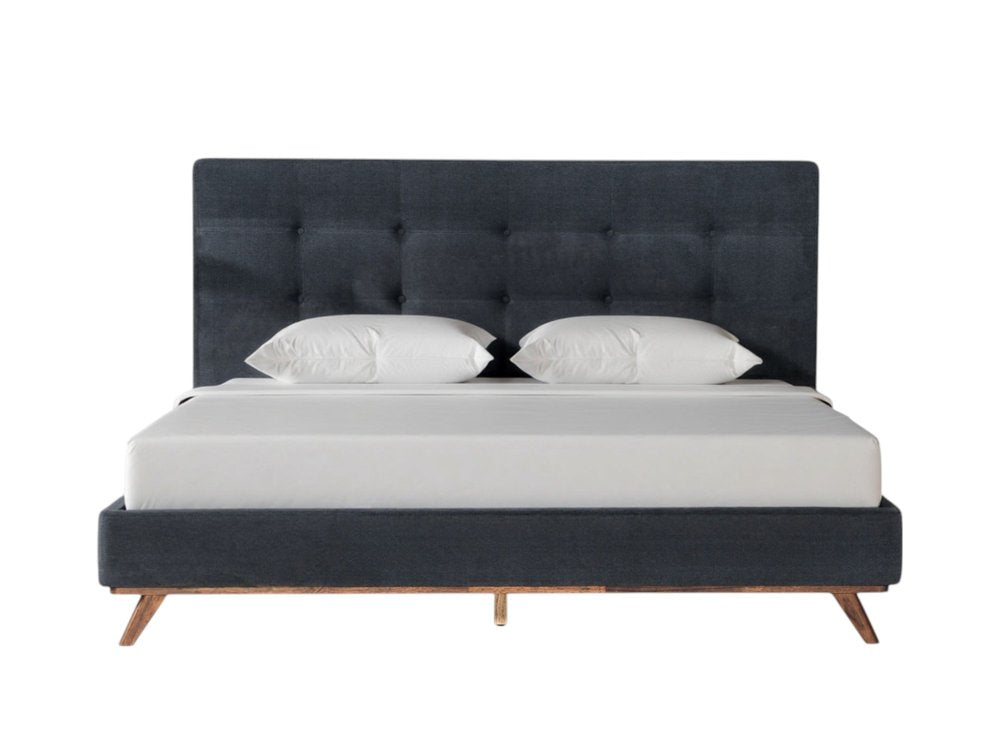 Gray and Brown Wood And Tufted Polyester King Bed Frame HomeRoots