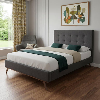 Gray and Brown Wood And Tufted Polyester King Bed Frame HomeRoots