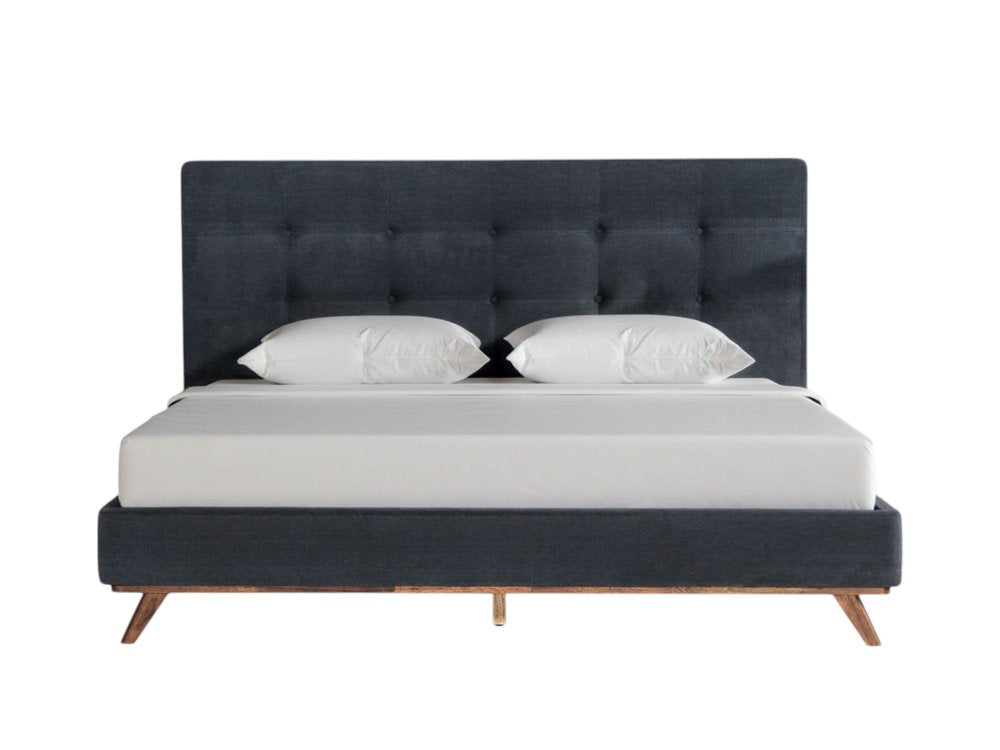 Gray and Brown Wood And Tufted Polyester King Bed Frame HomeRoots
