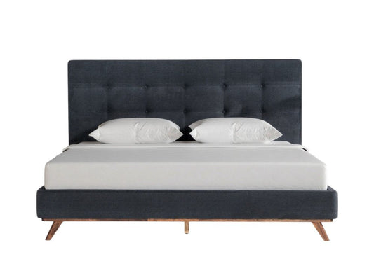 Gray and Brown Wood And Tufted Polyester King Bed Frame HomeRoots