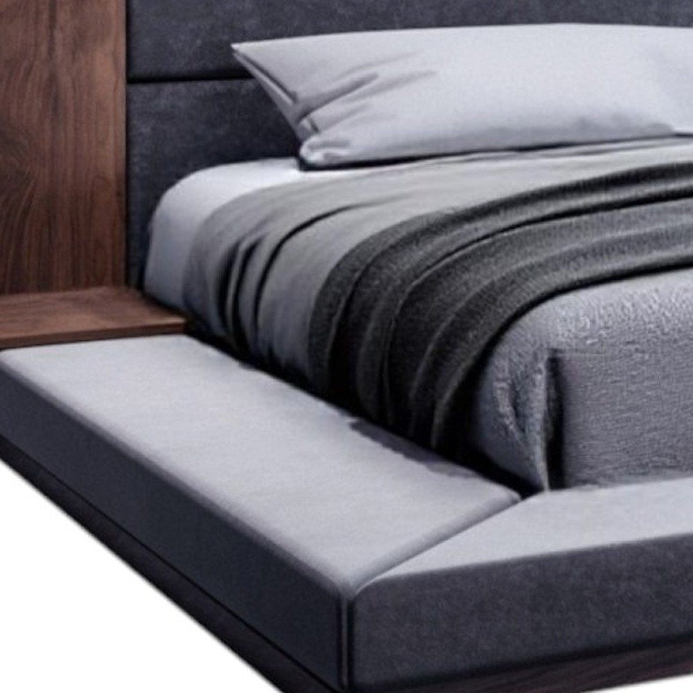 Brown and Gray Wood Upholstered King Bed Frame HomeRoots