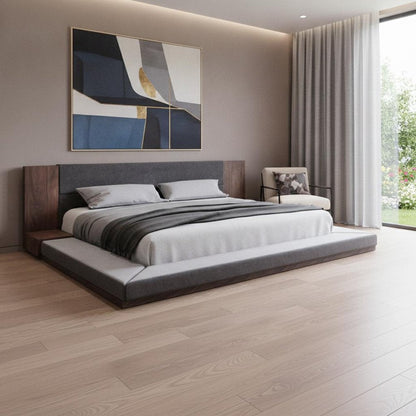 Brown and Gray Wood Upholstered King Bed Frame HomeRoots