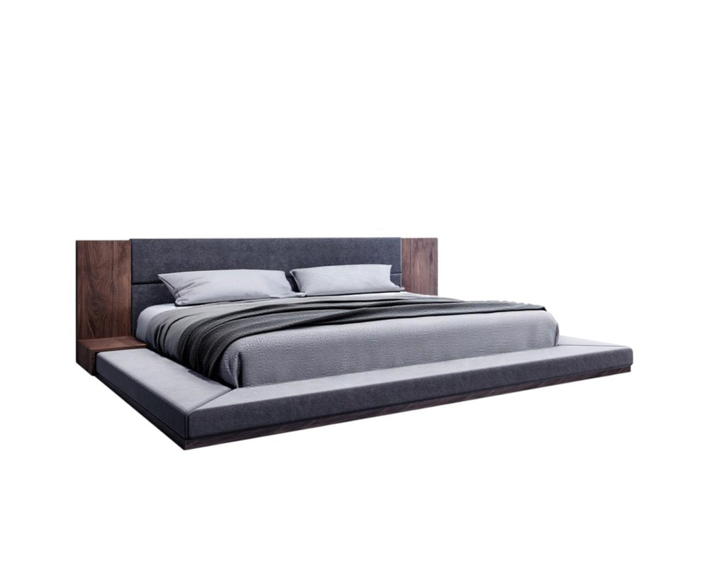 Brown and Gray Wood Upholstered King Bed Frame HomeRoots