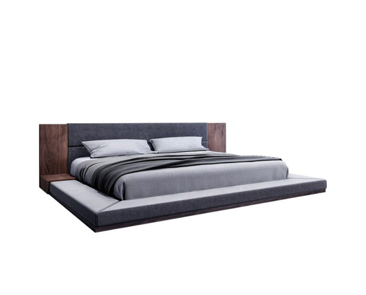 Brown and Gray Wood Upholstered King Bed Frame HomeRoots