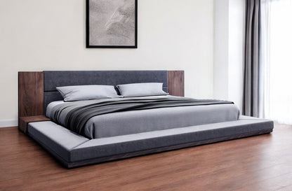 Brown and Gray Wood Upholstered King Bed Frame HomeRoots