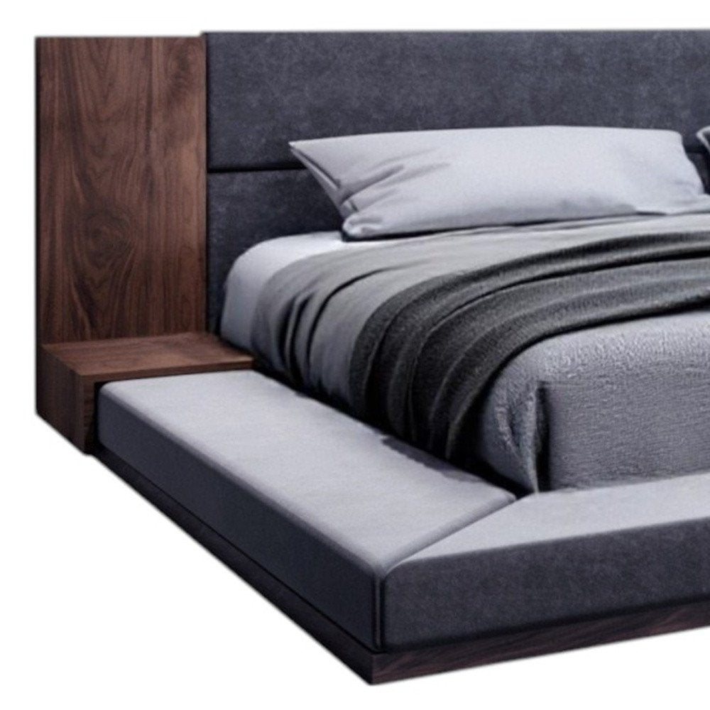Brown and Gray Wood Upholstered King Bed Frame HomeRoots