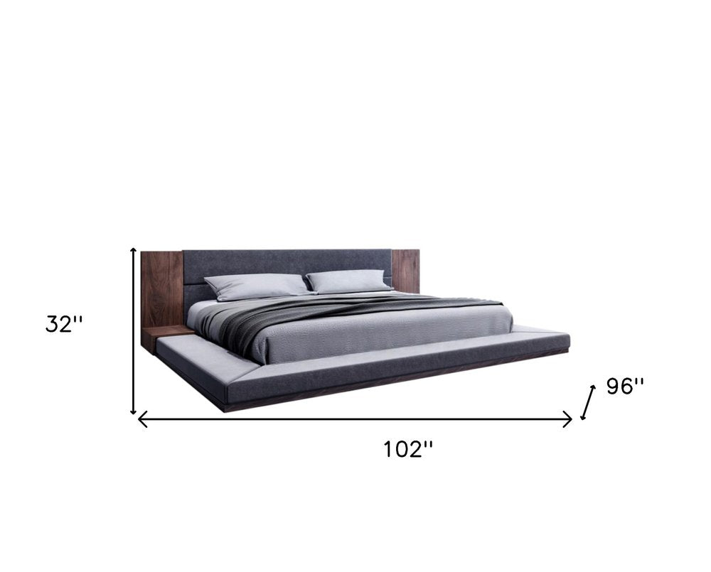 Brown and Gray Wood Upholstered King Bed Frame HomeRoots