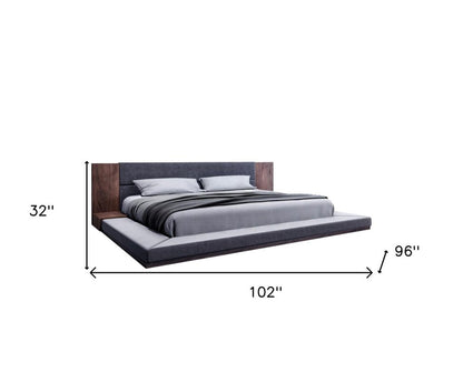 Brown and Gray Wood Upholstered King Bed Frame HomeRoots